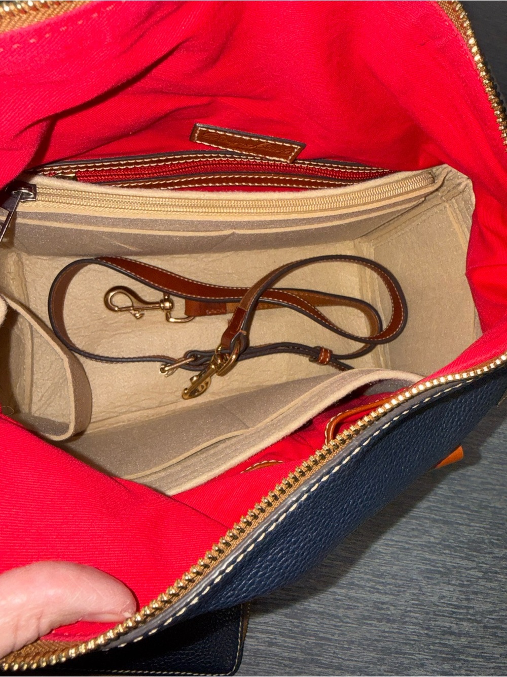 Dooney & Bourke Navy and Tan Leather Satchel INCLUDING matching wallet - Picture 12 of 12